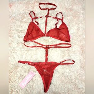 Dolls Kill Sugar Thrills Mesh Thong and Panty Set (L)